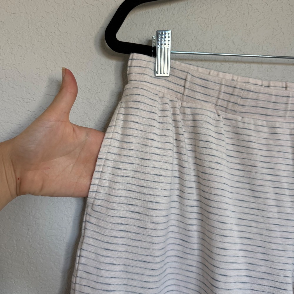Haven Well Within Womens Large Striped Wide Leg Crop Pants Cream Navy Lounge - Picture 4 of 9
